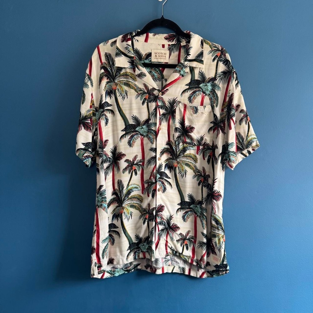 Scotch & Soda Palm Tree Shirt Men's Size Large Preppy Tropical Amsterdam